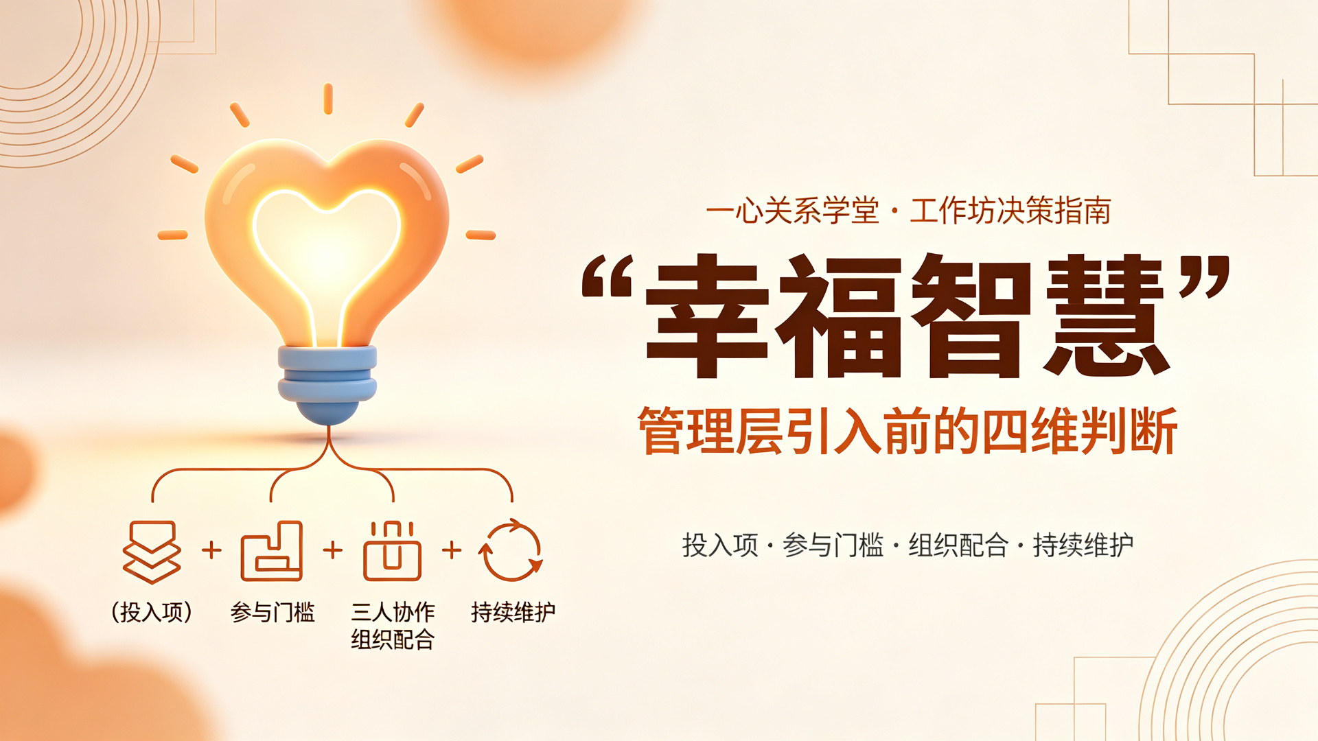 一心关系学堂 - 幸福智慧 工作坊 - 幸福智慧工作坊的资源配置与实施门槛：一份面向组织决策者的投入拆解